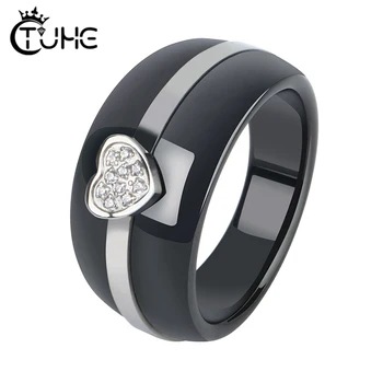 

Lovely CZ Heart Alien Ring for Women Men Made With Healthy Ceramic Jewelry Never Fade Gift for Lover Family