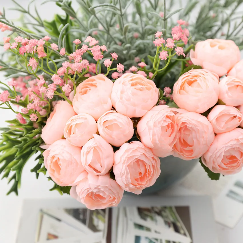 10Pcs per bunch rose peony Artificial hand flowers bridal Wedding favours birthday baptism 6 2