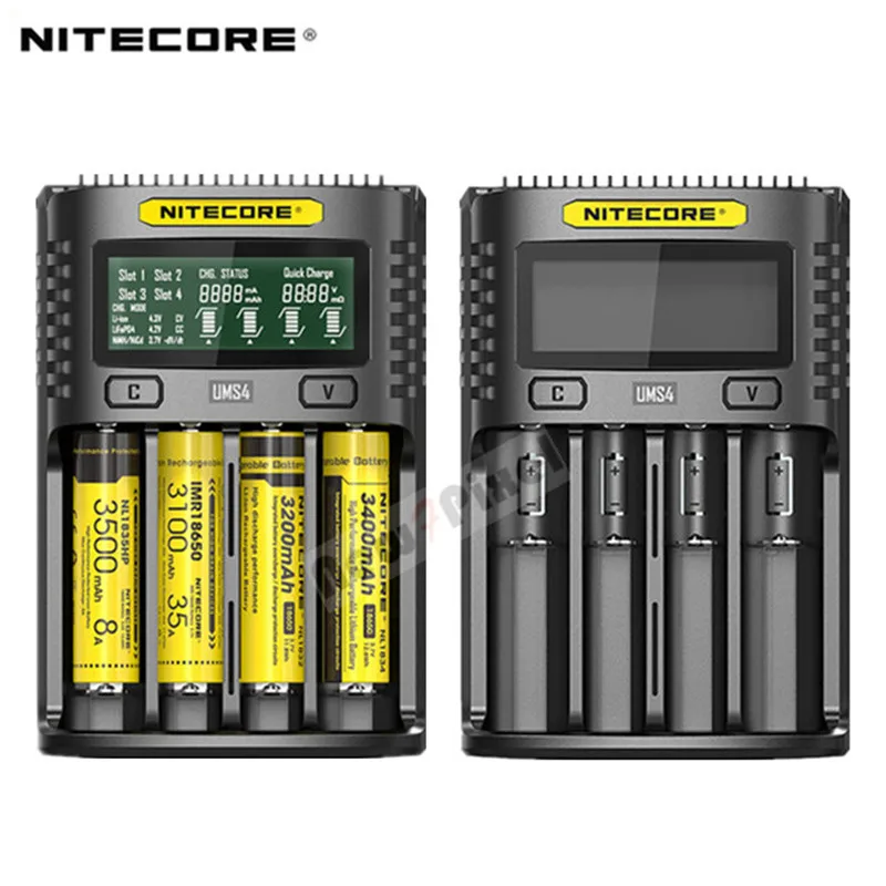 NITECORE UMS4 UMS2 SC4 интеллигентая(ый) быстрее зарядки превосходное Зарядное устройство с 4 слота Выход совместимый 18650 14450 16340 АА Батарея