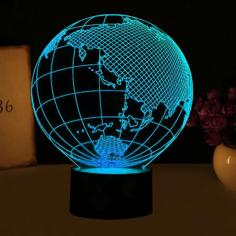 Креативный 3D иллюзионный светодиодный светильник в форме глобуса с 7 цветами, потрясающий Ночной светильник для украшения дома