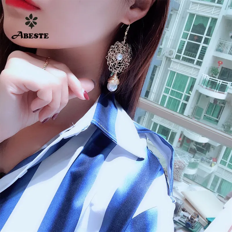 

ANI 14K Roll Gold Handmade Women Drop Earring Natural Freshwater White Pearl Fine Gold Earring Dangle brincos para as mulheres