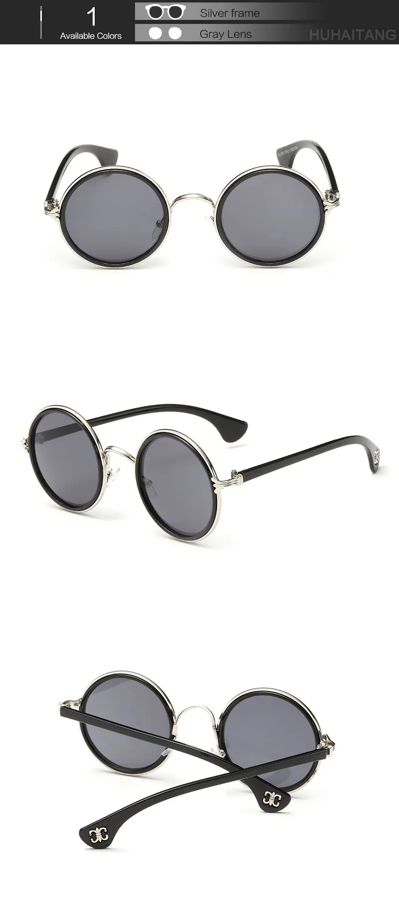 HUHAITANG, роскошные круглые солнцезащитные очки, женские, Ретро стиль, стимпанк, солнцезащитные очки для мужчин,, высокое качество, фирменный дизайн