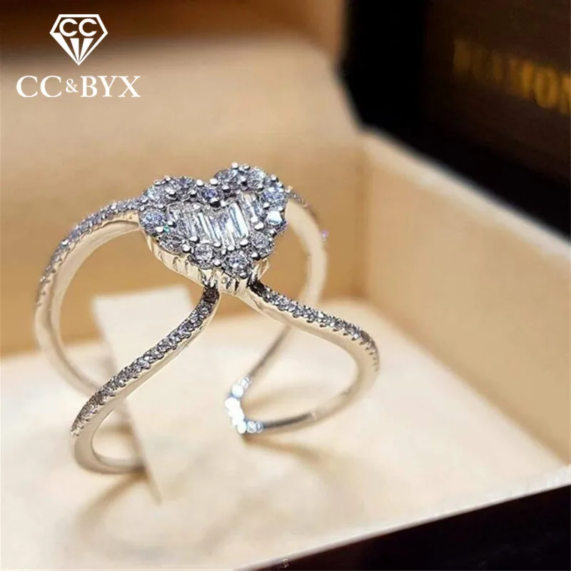 

CC Trendy Jewelry Rings For Women Heart Cubic Zirconia Ring Bridal Wedding Engagement Accessories Drop Shipping CC2292