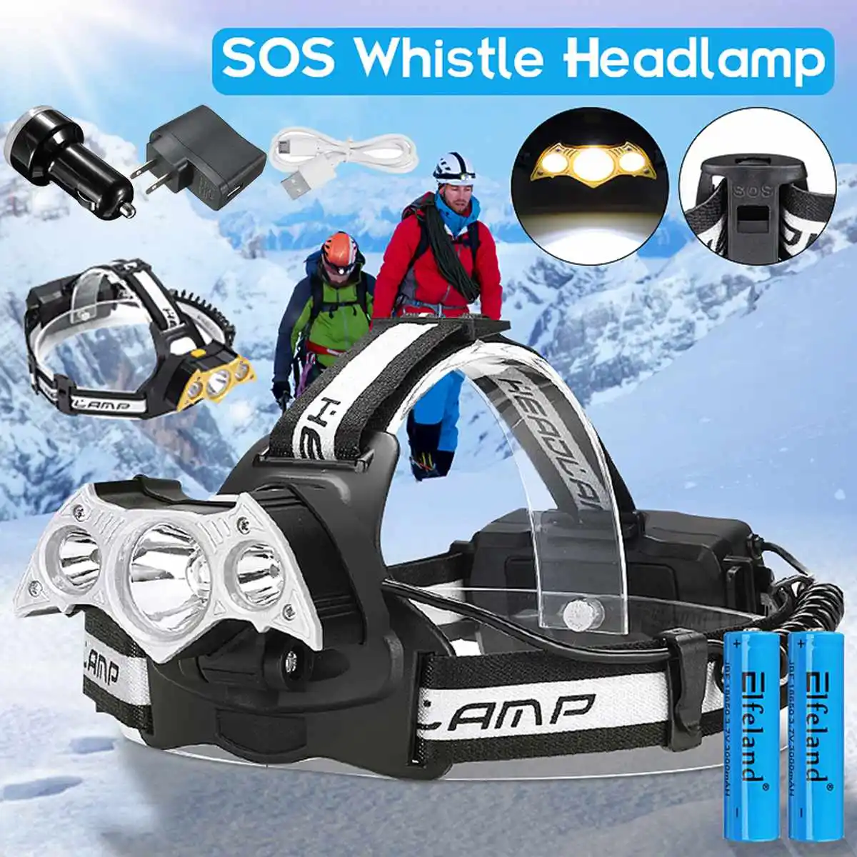 

LED 30000lm Smuxi headlamp 3*t6 headlight 4 modes head light waterproof flashlight zoomable 18650 include for hunting cycling