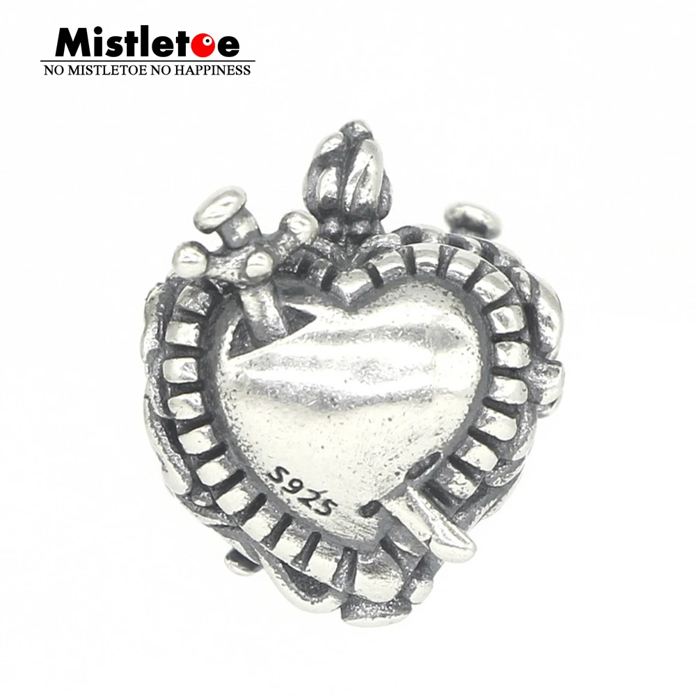 

Mistletoe Genuine 925 Sterling Silver Sacred heart Charm Bead Fit OHM Troll And Pan Bracelet Jewelry