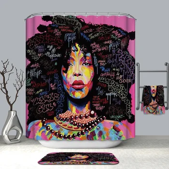 

3D Beautiful Oil Paint Girl Shower Curtains Fashion African Girl Waterproof Mildew Proof Thickened Bath Curtains for Bathroom