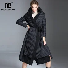 Женские осенне-зимние Подиумные пуховые пальто с капюшоном и воротником в стиле пэчворк, с длинными рукавами, на молнии, белые пуховые парки, верхняя одежда