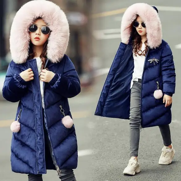

2019 New Girls Long Padded Jacket kids Winter Coat Warm Thickening Hooded down Coats For Children Christma Winter Outwear 4-12Y