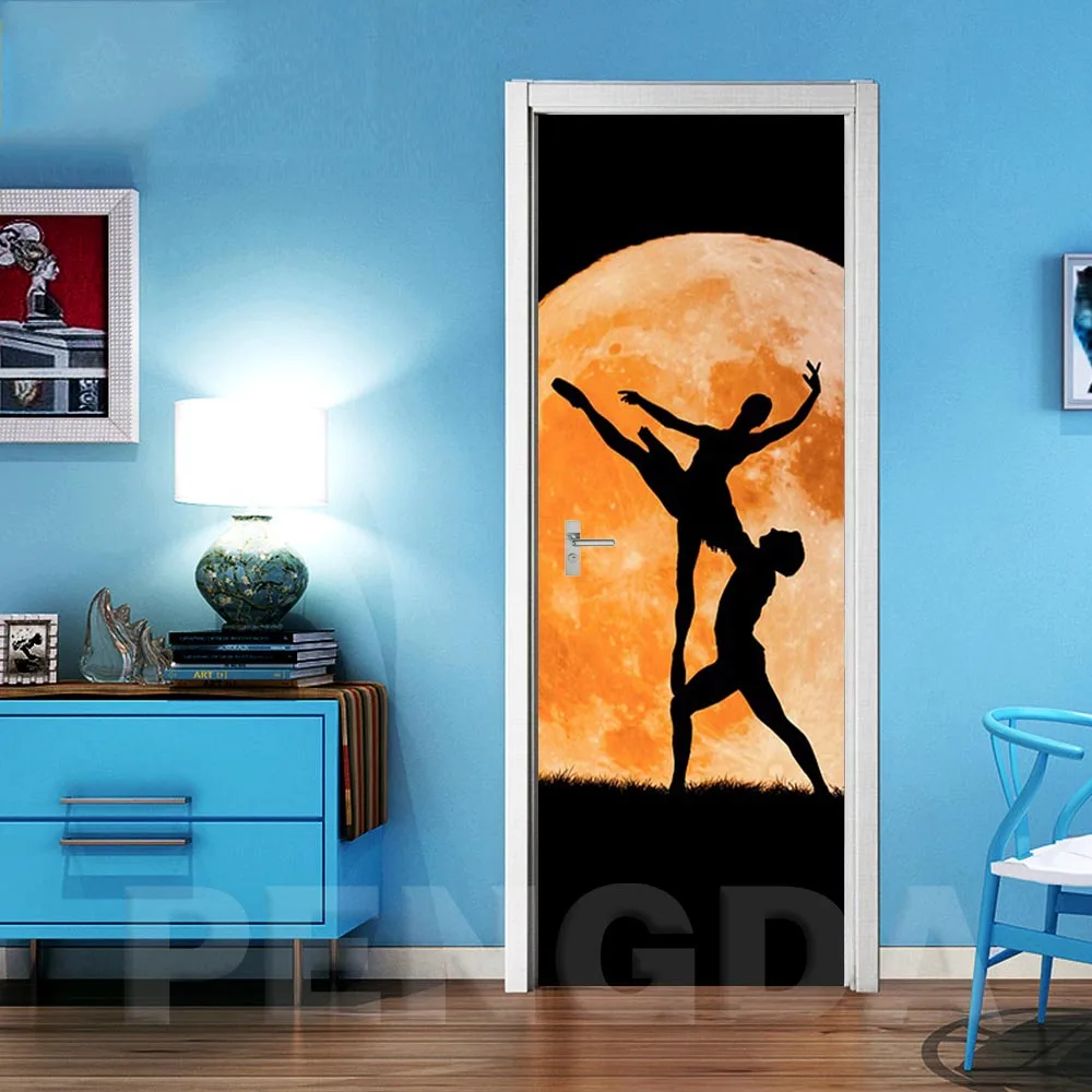 3D самоклеющиеся настенные художественные наклейки на дверь новая наклейка лунный свет для украшения дома двери ремонт романтичные обои печать картина - Цвет: Door LXR3080-01