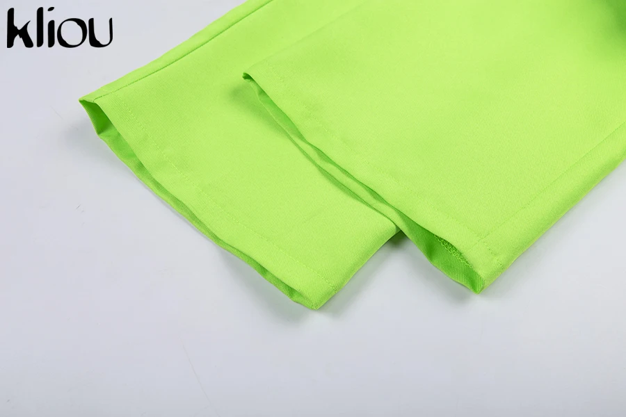 Kliou Весна новые зеленые женские штаны карго Высокая талия молния муха тренировки уличные флуоресцентные зеленые брюки с карманами брюки