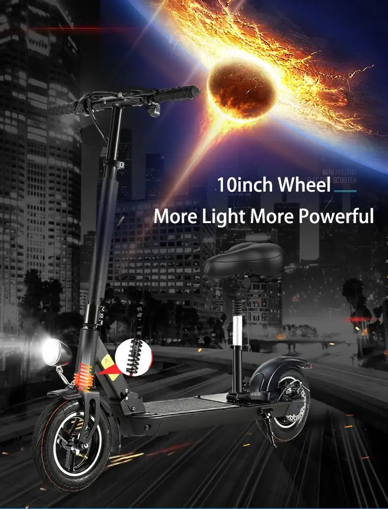 Excellent JS 48v 500W Adult motor Scooter 10 inch Electric scooter with seat Electric Foldable skateboard longboard electric kick scooter 1 Excellent JS 48v 500W Adult motor Scooter 10 inch Electric scooter with seat Electric Foldable skateboard longboard electric kick scooter 1