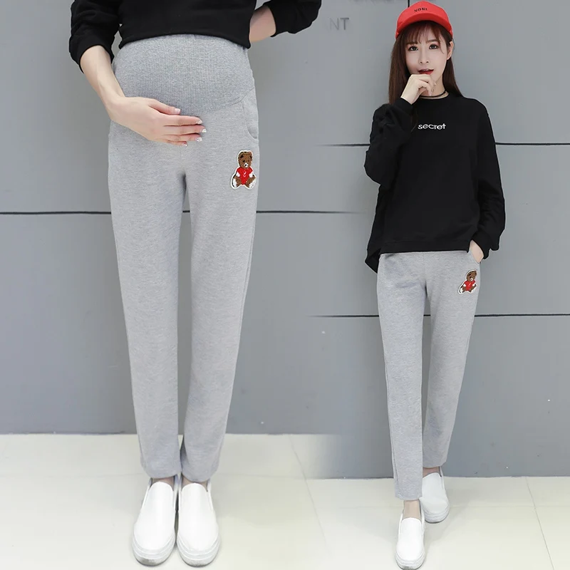 

New spring bear pregnant women pants cotton pregnant women bottoming pants stomach lift sports pants pregnancy pants