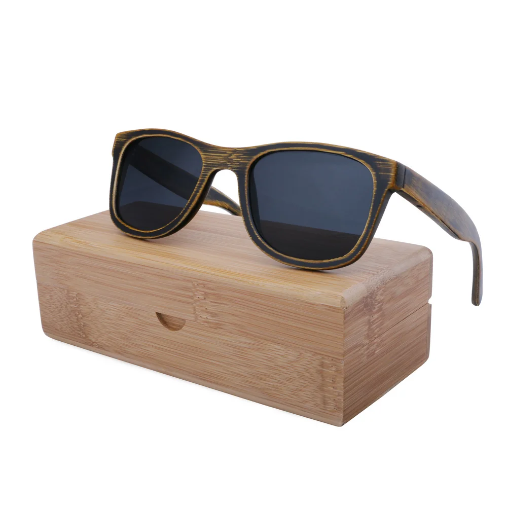 BerWer дизайнерские бамбуковые деревянные солнцезащитные очки, поляризационные мужские wo мужские деревянные очки с покрытием, Летний стиль - Цвет линз: black lens with case
