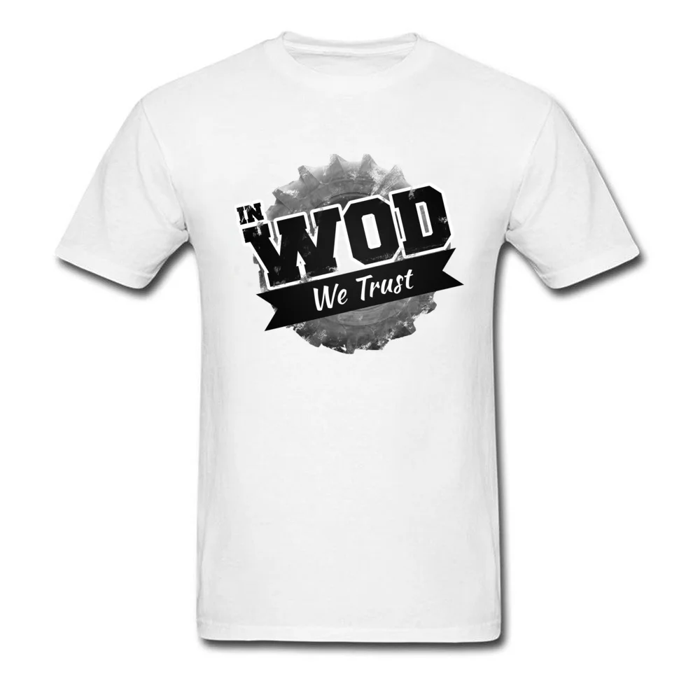 In WOD we Trust T Shirt Short Sleeve Print 2018 New Men Labor Day Tees Print Tops Shirts Crewneck 100% Cotton Wholesale In WOD we Trust white