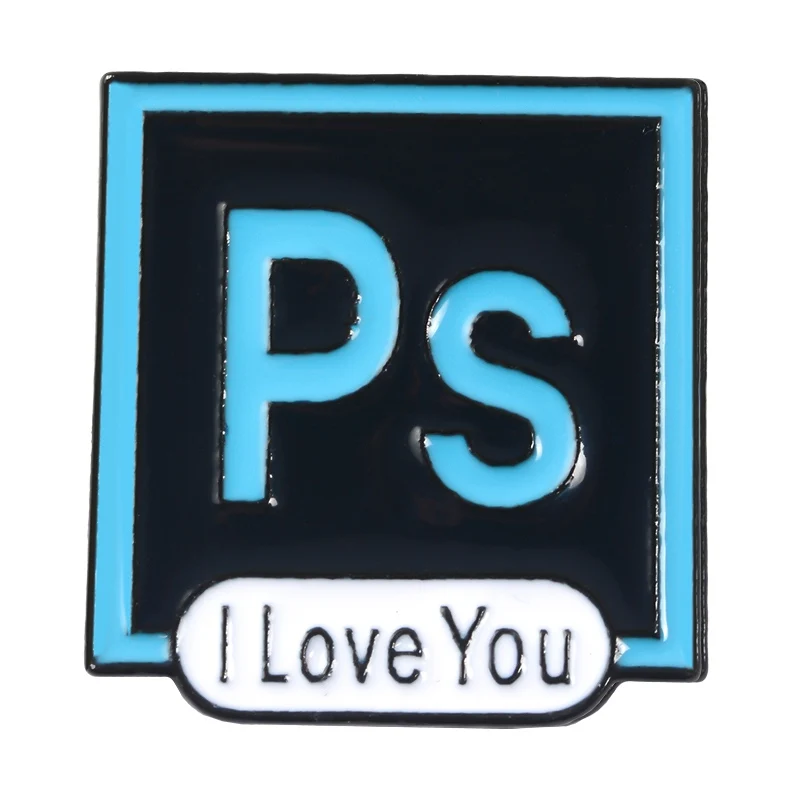 PS AI Au эмалированные булавки I Love You Photoshop Illustrator значок на заказ Пастельная брошь джинсовая рубашка лацкан булавка дизайнерский ювелирный подарок - Окраска металла: ps