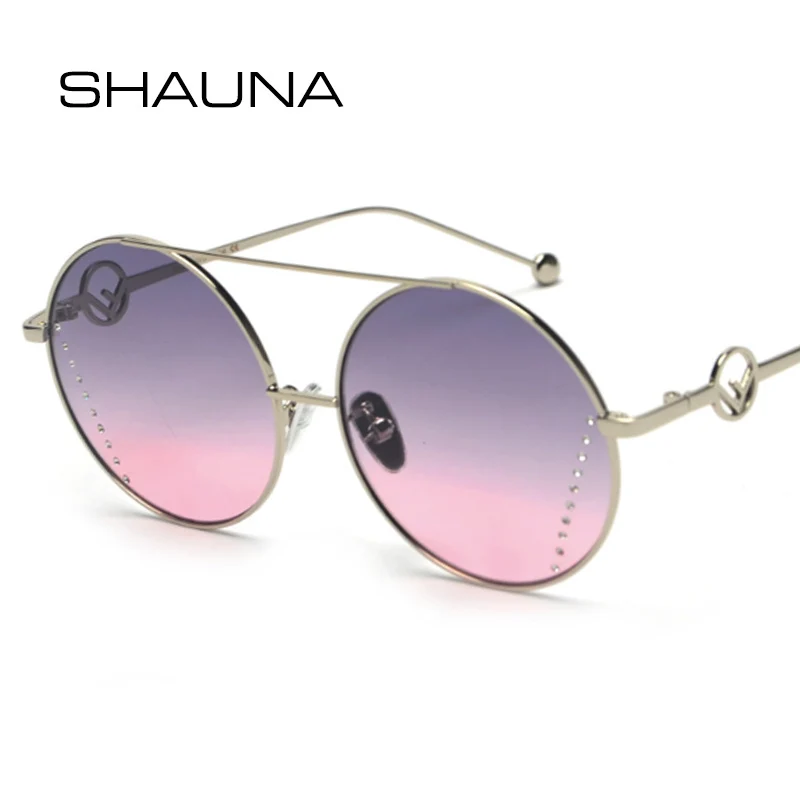

SHAUNA Crystal Decoration Fashion Round Sunglasses Women Oversize Gradient Sun Glasses