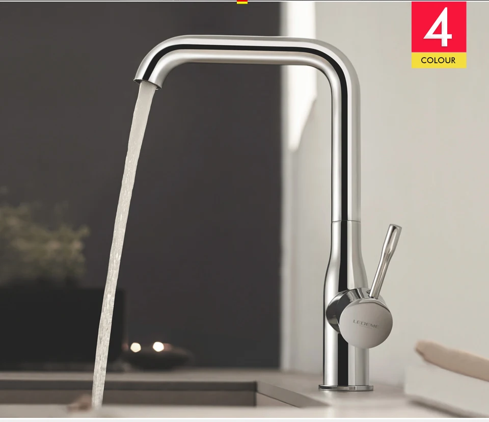 LEDEME Kitchen Faucet Electroplating Chrome Modern Kitchen Faucet Mixer Tap Ceramic Valve Core Single Holder Single Hole L4698