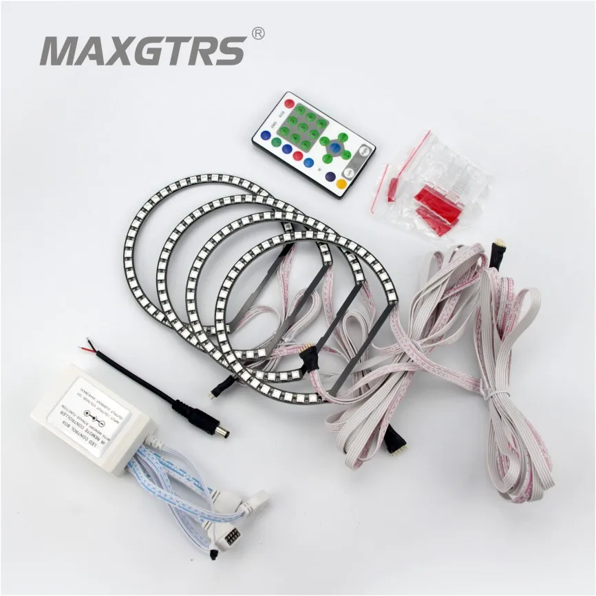 

4x131mm Auto Angel Eyes 7Colors RGB Headlight RGB Multi-Color LED Angel Eyes Kit for BMW E36 E39 E46 Projector Running 36SMD