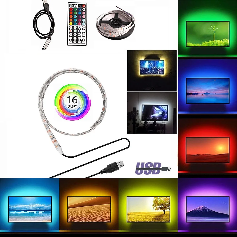 USB LED أضواء المطبخ تحت مجلس الوزراء RGB LED قطاع الدافئة الأبيض 2835 التلفزيون إضاءة خلفية دولاب خزانة مصباح مع البعيد