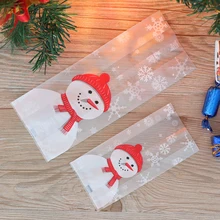 Lote de 50 unidades de bolsas de embalaje para hornear Feliz Navidad, dibujos animados de Papá Noel, muñeco de nieve, bolsa para dulces, galletas y dulces