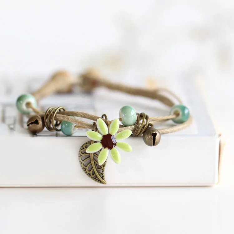 

High Quality Manual Carved Exquisite White Clay Ceramic Chinese Style Hand-Woven Bracelet Adorn Article Free Shipping #1241