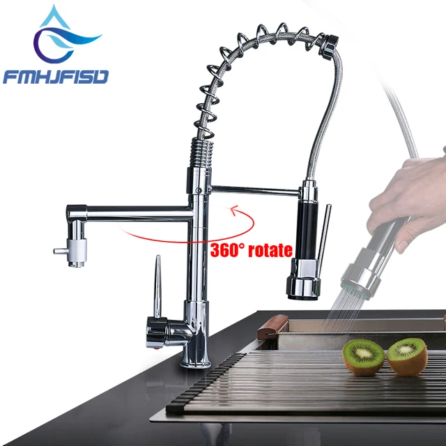 Best Offers Hot Sale NEW Pull Out Spring Kitchen Faucet Chrome Brass Vessel Sink Mixer Tap Dual Sprayer Swivel Spout Hot And Cold Mixer Tap