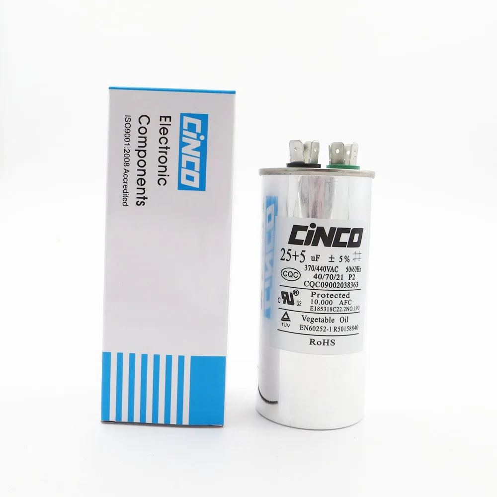 

25 uF + 5 uF 370/440 VAC Run Capacitor Air Conditioner Compressor Motor Start CBB65 Aluminum Can P2 CBB65A-1 370V 440V