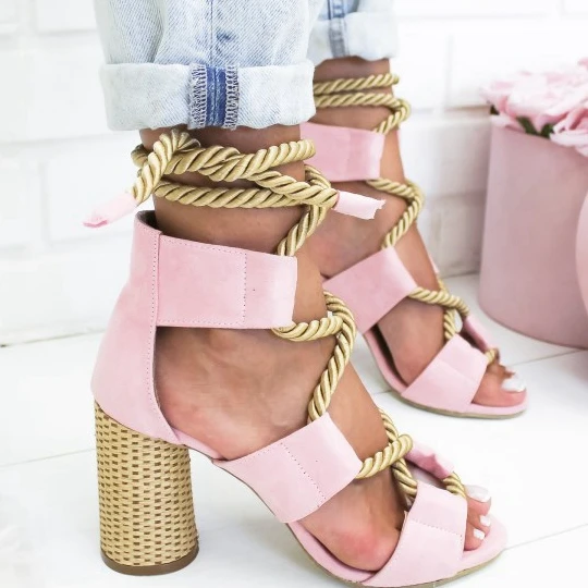 

7CM Sexy Fashion Summer Lace Up Women Sandals High Heels Peep Toe Pump Sandals Shoes Beach Sexy Gladiator Woman Shoes