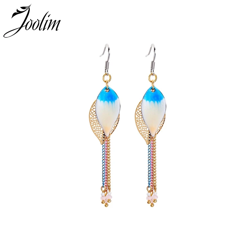 Joolim Jewelry Wholesale Korean Style Blue Enamel Leaf Drop Earring