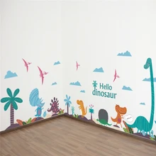 Autocollants muraux de hello dinosaure drôles en pvc, décoration de la maison de la chambre à coucher, stickers muraux d'animaux de dessin animé, art mural