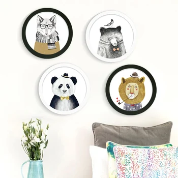 

Nordic DIY Round Photo Frame Canvas Painting Animal Lion Bear Panda Art Prints Poster Wall Picture Kids Room Home Decor