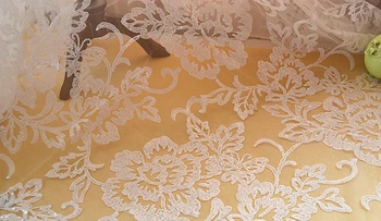 

1 Yard Off white sequins lace net tulle mesh lace fabric 140cm height! Shiny sequined wedding gowns lace fabric