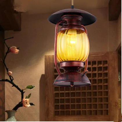 European Old Fashioned Yellow Glass Pendant Lights Vintage Classic