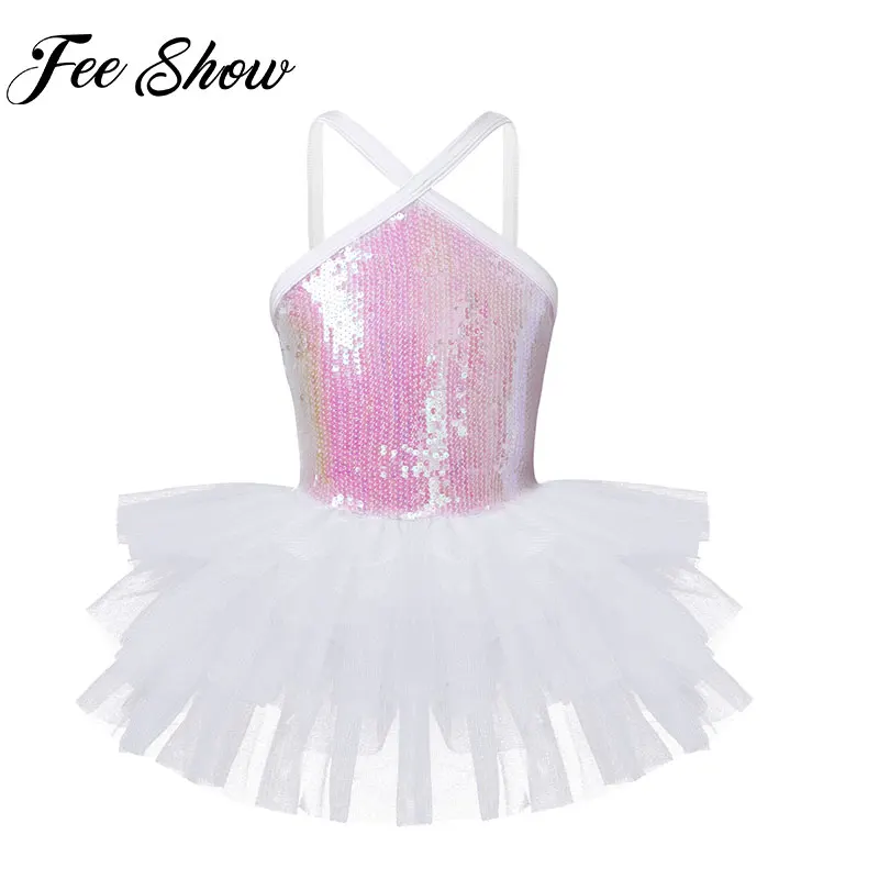 

Kids Girls Tutu Dresses Swan Sleeveless Sequins Candy Color Dance Dress Ballet Gymnastics Leotard Dance Wear Ballerina Costume
