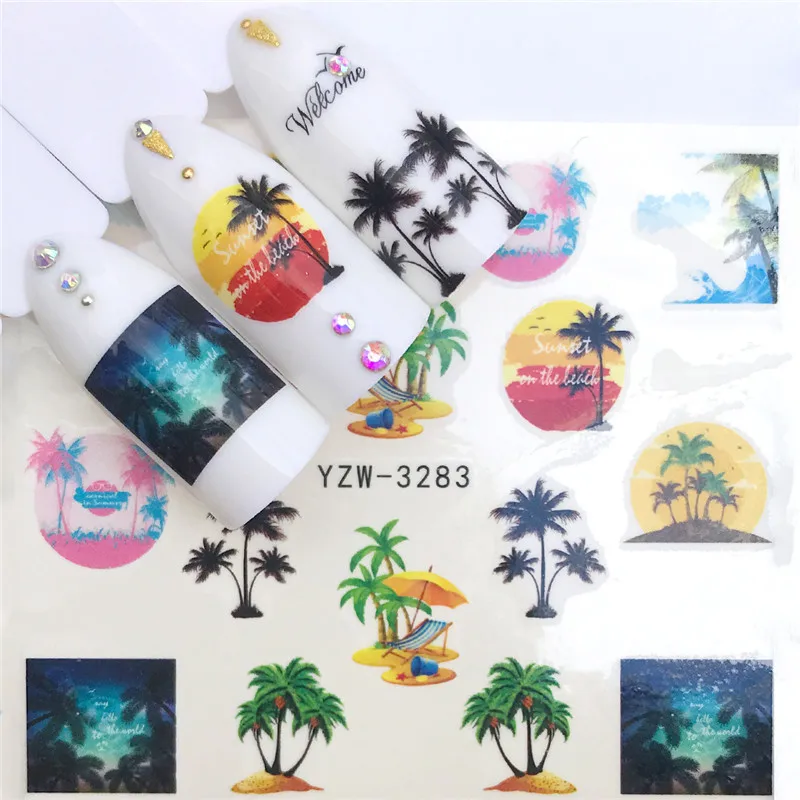 

1pcs Watercolor Floral Flower Fruit Sticker Nail Decals Flamingo Mermaid Sea Star Shell Designs Gel Manicure Decor Water Slider