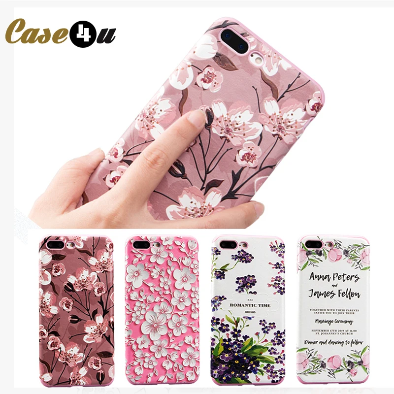 

Minimal Flowers Floral Case Cover for iPhone 7 8 6 6s Plus coque Phone Cases Leather Texture Soft TPU Rubber Silicone Case Girls