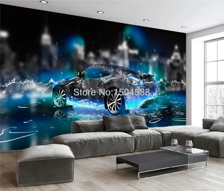 carro, foto, murais, sala, quarto das crianças, decoração de mural