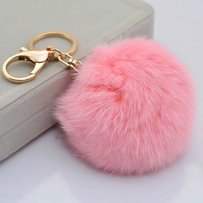 Hot Cute Furry Rabbit Fur Ball Keychain Handbag Grey Pink Black Furry ...