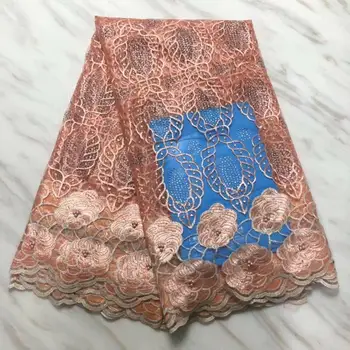 

Peach African Lace Fabric 2018 High Quality Lace For Bride Wedding Fabric Nigerian Beads Tulle Lace Fabric With Stones