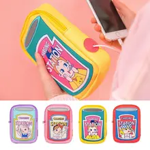 Милые женские сумки для переноски телефона с мультипликационным принтом, многофункциональные сумки для наушников с отверстиями для проводов, женские сумки на молнии с забавным рисунком, сумочка для монет