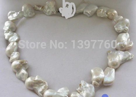 

Miss charm Jew.52 ONLY HUGE 17" WHITE KESHI REBORN PEARL NECKLACE (A0501)