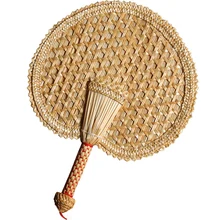 New-Hand-Woven Woven Straw Hand Fan Old Summer Natural Hand Fan Environmentally Friendly Hand-Woven Fan Decorative Round Fan