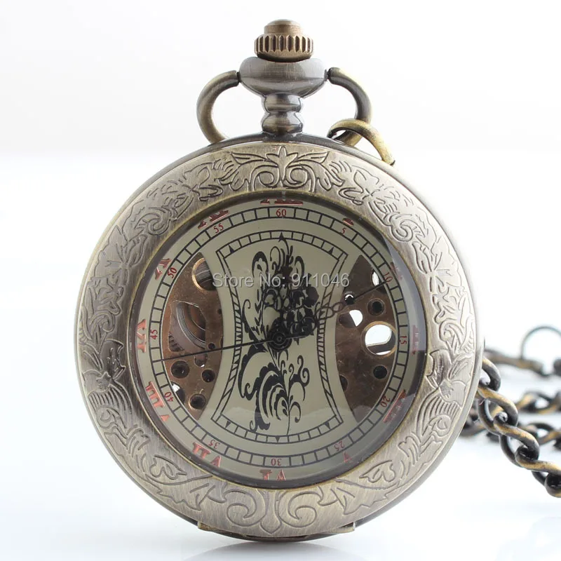 High Quality Retro Classic Bronze Hollowed Mechanical Pocket Watch