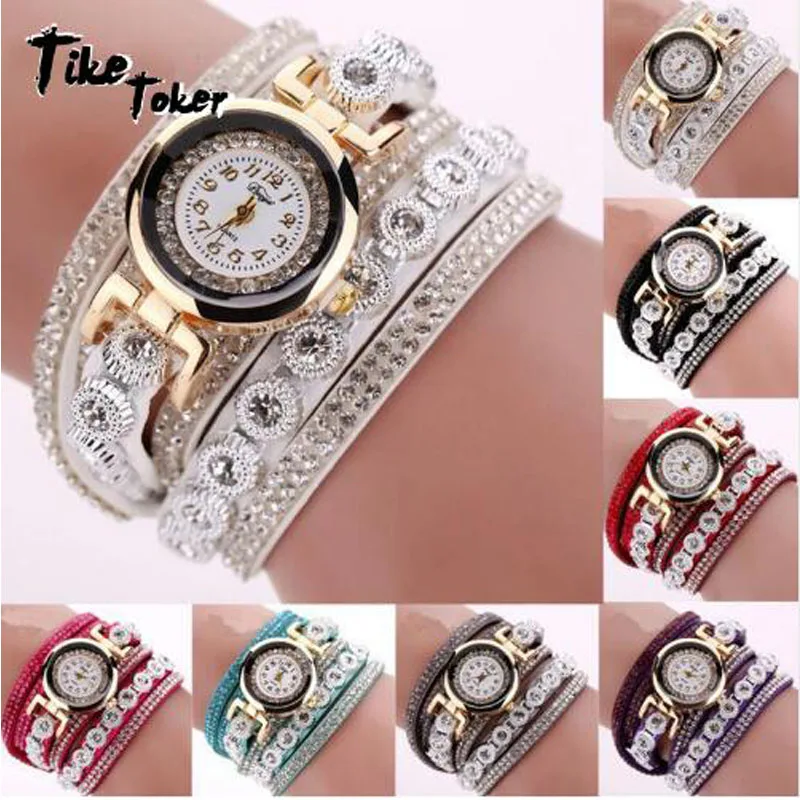 

Bracelet Braided Winding Wrap Quartz WristWatch Fashion Women Rhinestone Bracelet Watch