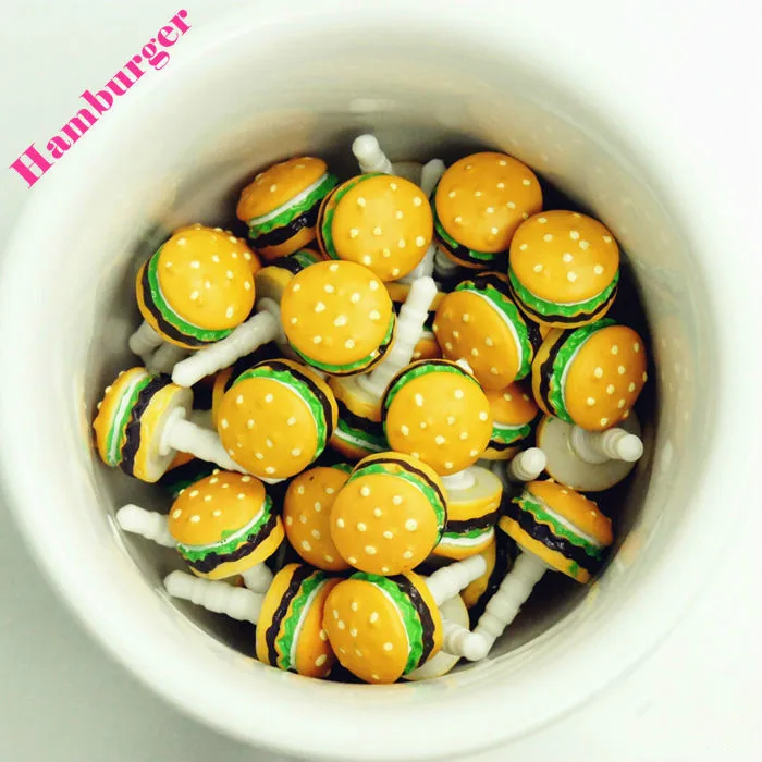 

Hot Sale Valuable Cute Simulated Hamburger Phone Anti Dust Plug Cell Phone Accessories For Iphone4 5 6 3.5mm Earphone Jack Plug