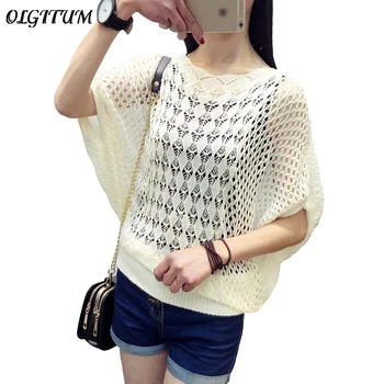 

9 Colors 2019 Summer Short-Sleeved Hollow Sweater Women Thin Air Conditioning Smock Tops Bat Sleeve Loose Mesh Sweater Pullover