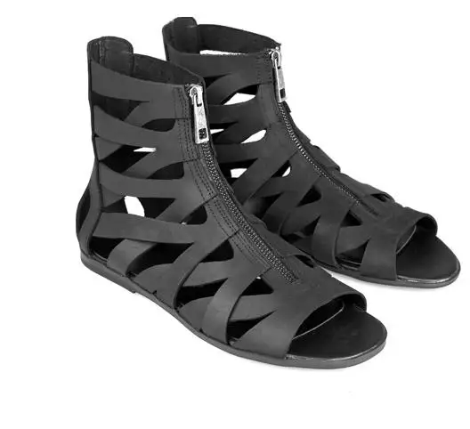 

Summer new Roman sandals male fashion peep toe restoring ancient ways zip cut-out men flats sandals
