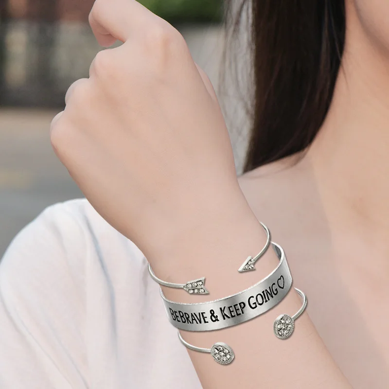

3pcs Women Bracelets Set Adjustable Open Cuff Bracelets Bangles Simple Metal Circle Arrow LXH
