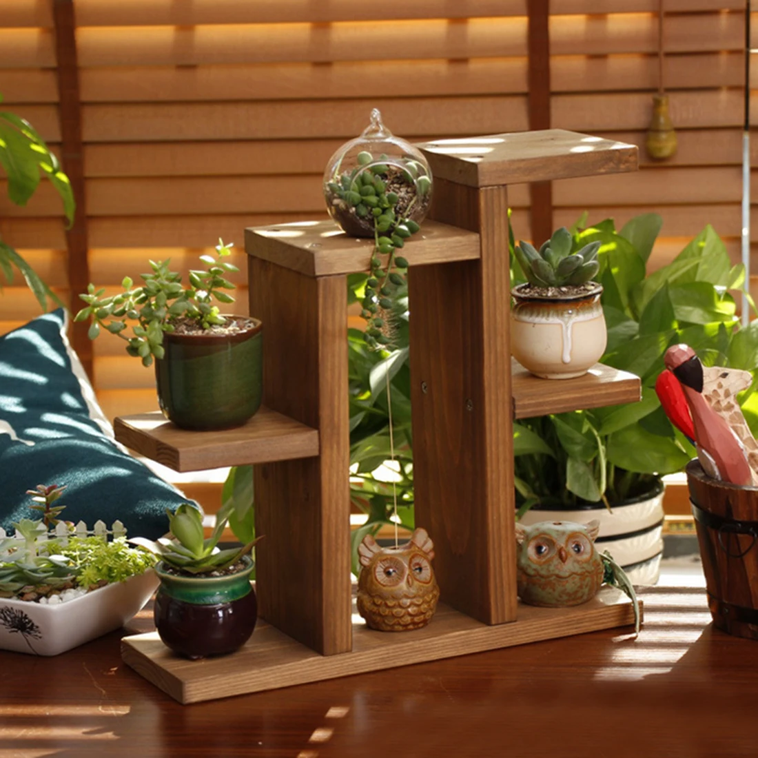 

Pastoral Style Mini Hand Made Wooden Plant Pot stand Tabletop Succulent Plants Storage Rack Office Flower Pot Frame Shelf Hot
