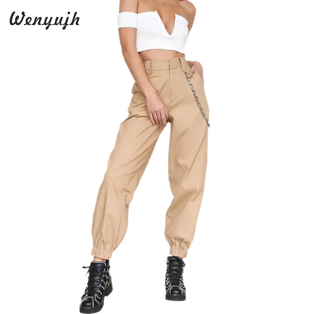 

WENYUJH Cargo Elasticated Trousers Women Link Chain Street Wear Trousers Loose Women Moto Joggers High Waist Pants Sweatpants